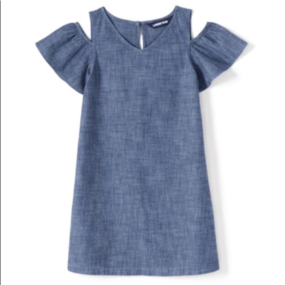 Land’s End Girls 12 Cold Shoulder Chambray Dress